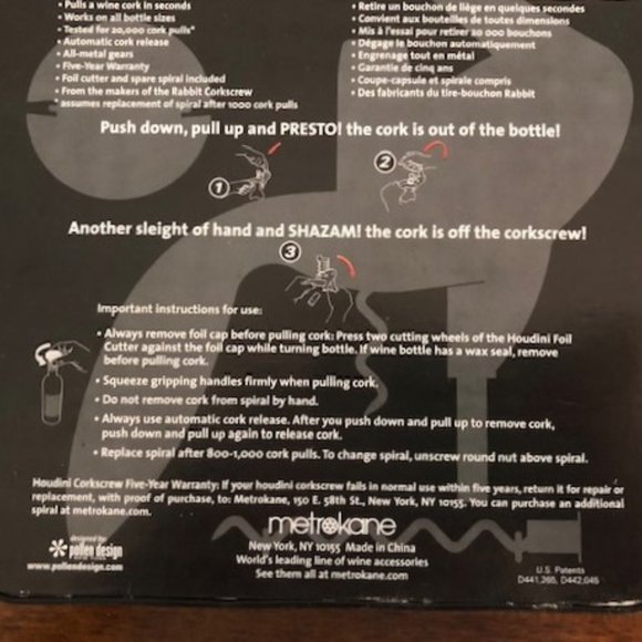 Houdini Lever Corkscrew with foil cutter and extra spiral - Picture 3 of 3